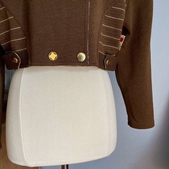 Vtg 80s CHAUMIERE aux TRICOTS Paris Wool Blend Knit Jacket Skirt Suit Brown - Picture 3 of 12